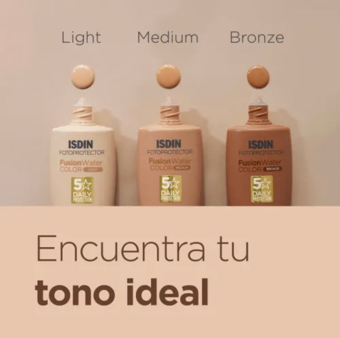 ISDIN Fusion Water Color Medium, SPF 50, textura Ultraligera, 50 Ml